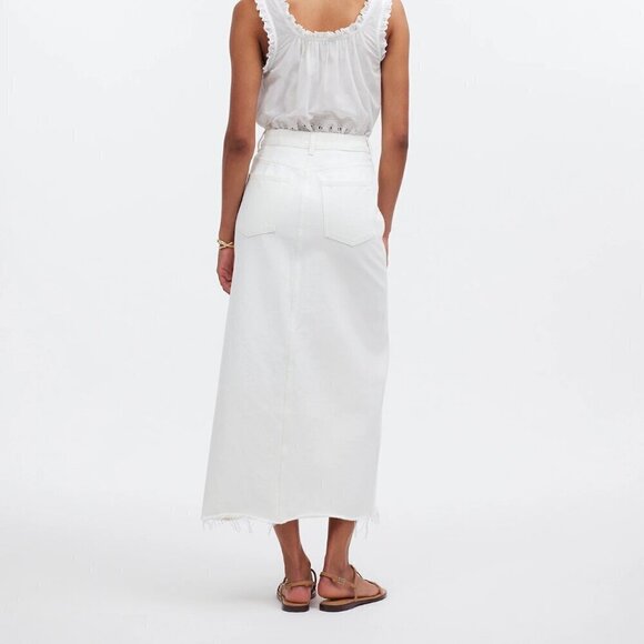 Madewell The Rilee Cotton Denim Midi Skirt Raw Hem White Size 33 NWT - Picture 2 of 8